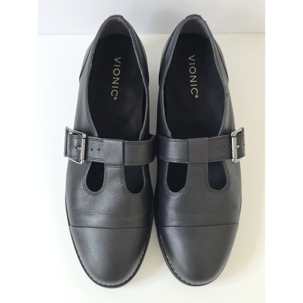 Vionic Black Leather Buckle Mary Jane Flats - Picture 8 of 13